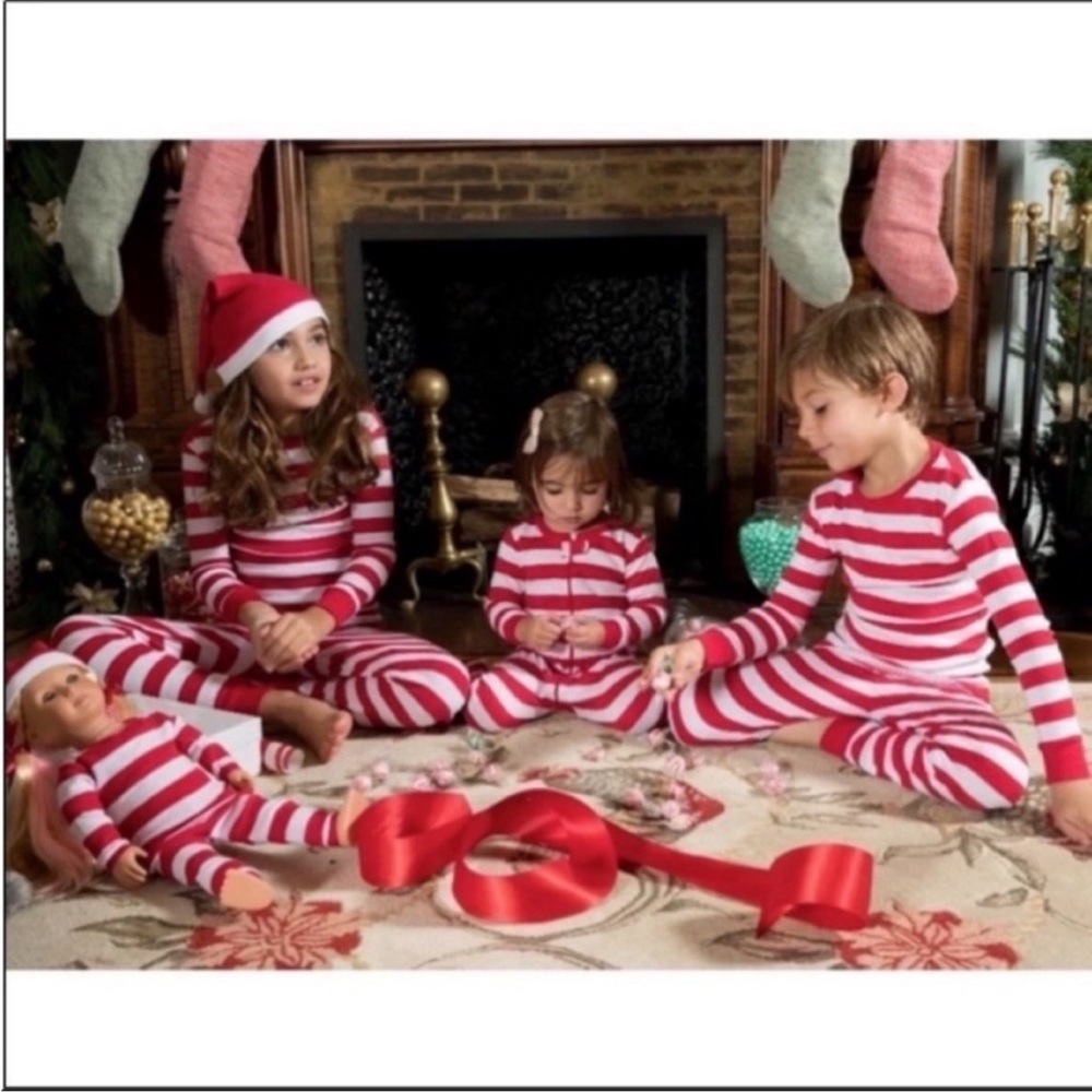 LEVERET Striped Pajama Tops Pants Cotton Unisex Red White Set of 2 Size 6T NWT